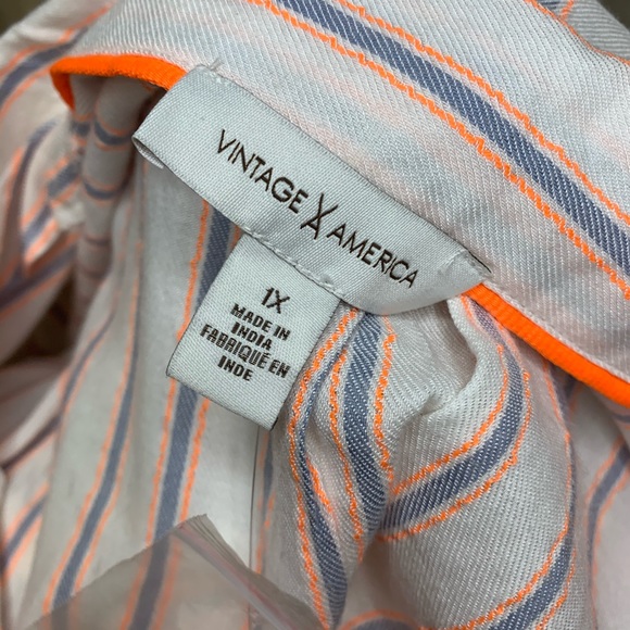 Vintage America Tunic Top white blue and orange Stripe 3/4 Sleeve NWT Plus Size - Picture 14 of 16